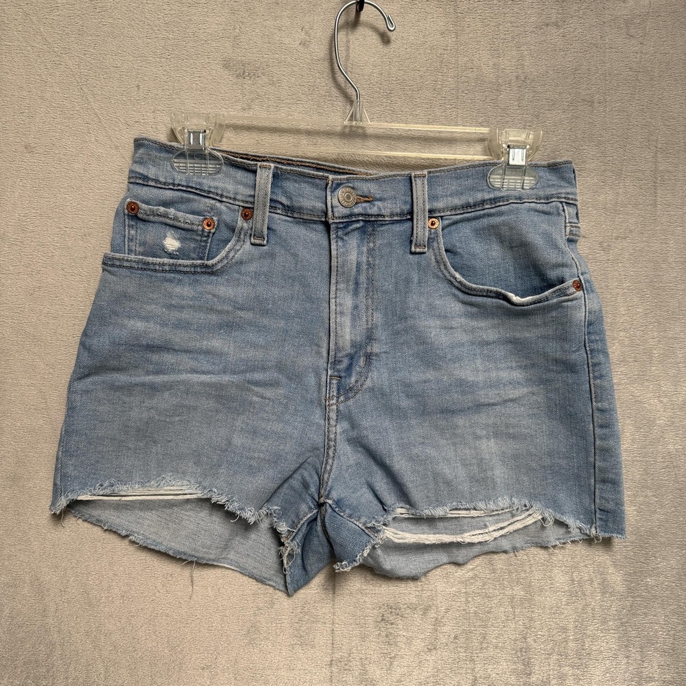 Levis High Rise Shorts Womens 29 Blue Cutoff Raw Frayed Hem Denim Stretch Casual